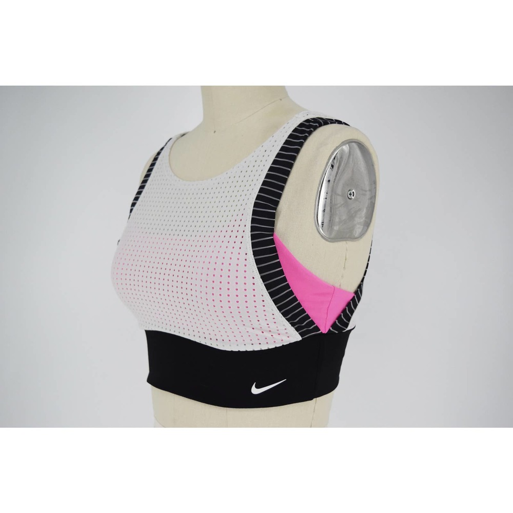 NIKE high neck layered mesh midkini sports bra top white size SM women's